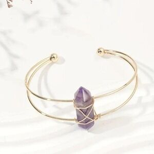 Amethyst Healing Chakra Natural Stone Hexagonal Wire Crystal Bracelet NEW